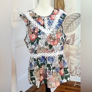 SUZANNE BETRO PEPLUM TOP XL FLORAL LACE BACK ZIP SLEEVELESS